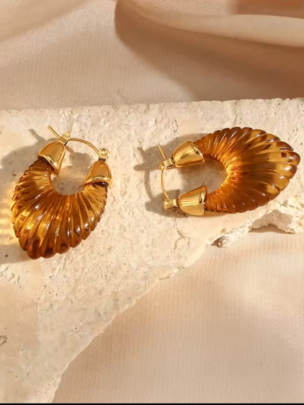 Gold Brown Shell Earrings